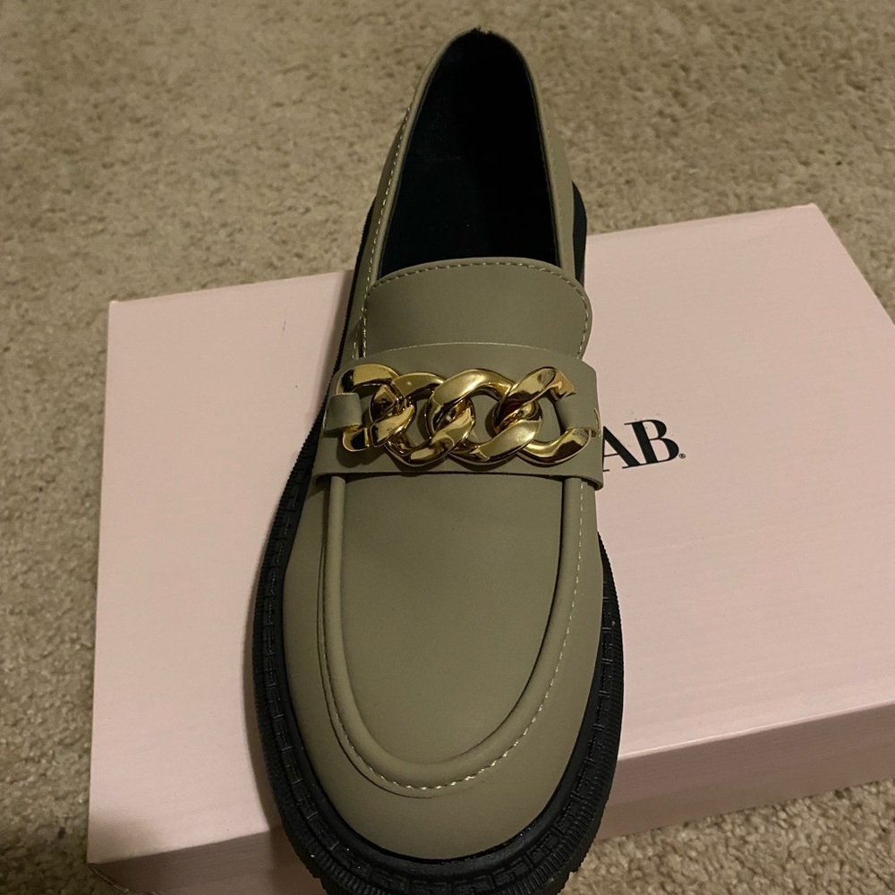 Men's Olive Loafers with Gold Accent